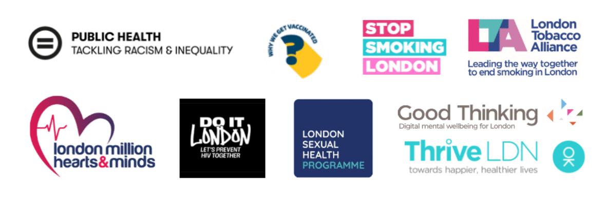 a combination of logos for shared programmes supporting public health in London